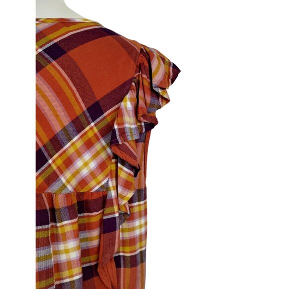 Time and Tru Womens XXL Orange and Yellow Plaid Ruffle Sleeveless Blouse - Picture 11 of 13